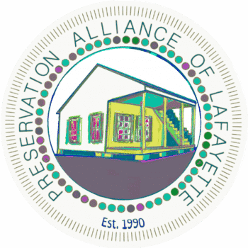Logo of the Preservation Alliance of Lafayette featuring a stylized house and the text "Est. 1990."